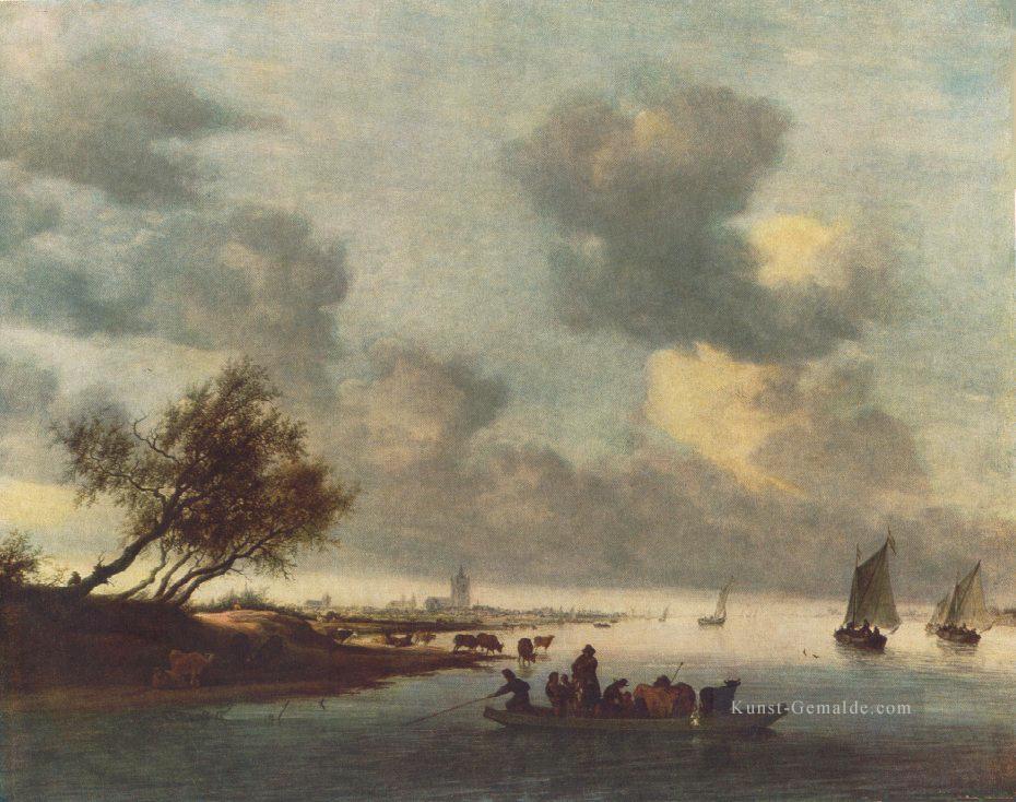 Eine Fähre in der Nähe von Arnheim Stiefel Seestück Salomon van Ruysdael Strand Ölgemälde